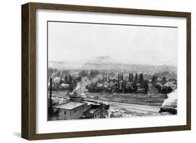 A Winter Aerial View of City - Missoula, MT-Lantern Press-Framed Art Print