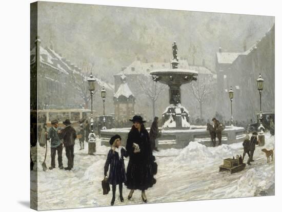 A Winter Day in Gammeltorv, Copenhagen, 1917-Paul Gustav Fischer-Stretched Canvas