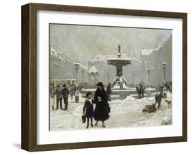 A Winter Day in Gammeltorv, Copenhagen, 1917-Paul Gustav Fischer-Framed Giclee Print