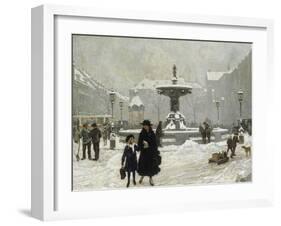 A Winter Day in Gammeltorv, Copenhagen, 1917-Paul Gustav Fischer-Framed Giclee Print