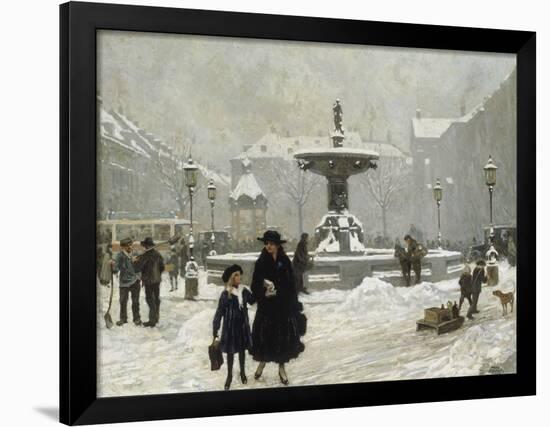 A Winter Day in Gammeltorv, Copenhagen, 1917-Paul Gustav Fischer-Framed Giclee Print