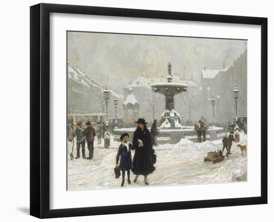 A Winter Day in Gammeltorv, Copenhagen-Paul Fischer-Framed Giclee Print