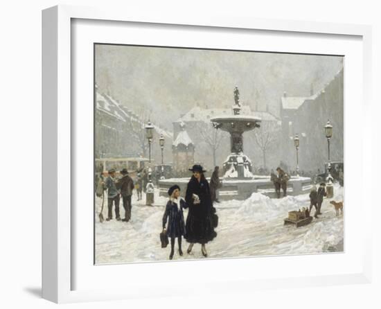 A Winter Day in Gammeltorv, Copenhagen-Paul Fischer-Framed Giclee Print