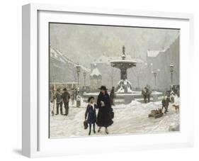 A Winter Day in Gammeltorv, Copenhagen-Paul Fischer-Framed Giclee Print