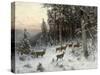 A Winter Evening in the Black Forest, C.1880-German School-Stretched Canvas