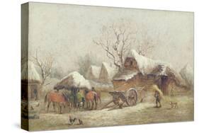 A Winter Farmyard Scene-Thomas Smythe-Stretched Canvas