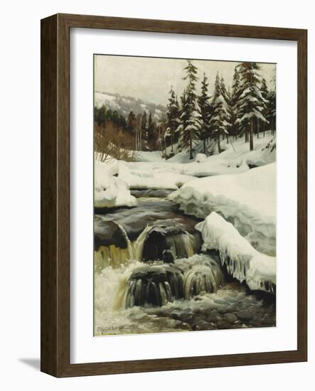 A Winter Landscape with a Mountain Torrent, 1916-Peder Mork Monsted-Framed Giclee Print