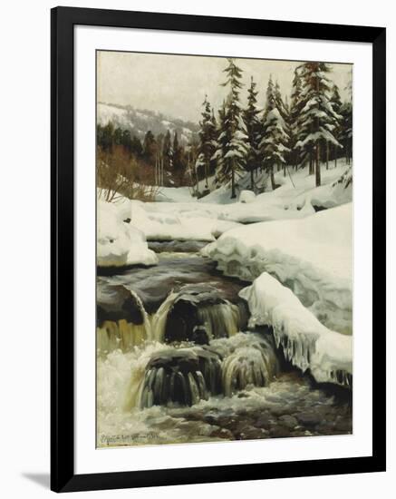 A Winter Landscape with a Mountain Torrent-Peder Mork Monsted-Framed Giclee Print