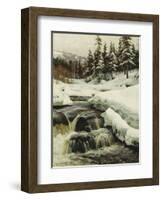 A Winter Landscape with a Mountain Torrent-Peder Mork Monsted-Framed Premium Giclee Print