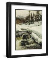 A Winter Landscape with a Mountain Torrent-Peder Mork Monsted-Framed Premium Giclee Print