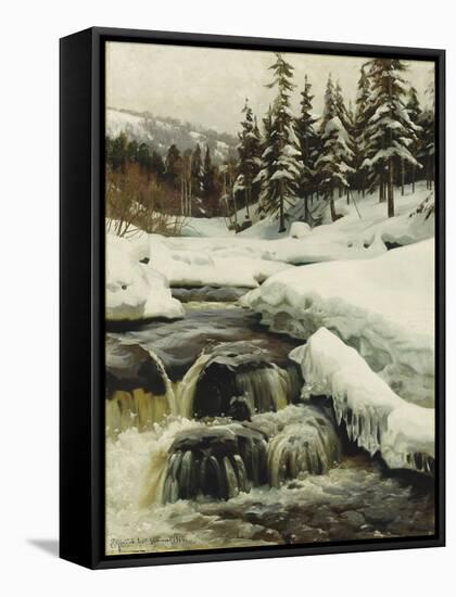 A Winter Landscape with a Mountain Torrent-Peder Mork Monsted-Framed Stretched Canvas