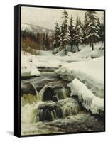 A Winter Landscape with a Mountain Torrent-Peder Mork Monsted-Framed Stretched Canvas