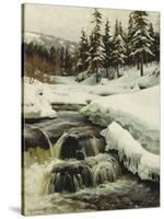 A Winter Landscape with a Mountain Torrent-Peder Mork Monsted-Stretched Canvas