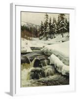 A Winter Landscape with a Mountain Torrent-Peder Mork Monsted-Framed Giclee Print