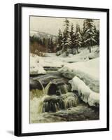 A Winter Landscape with a Mountain Torrent-Peder Mork Monsted-Framed Giclee Print