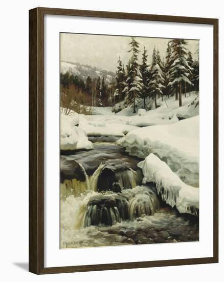 A Winter Landscape with a Mountain Torrent-Peder Mork Monsted-Framed Giclee Print