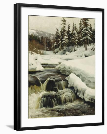 A Winter Landscape with a Mountain Torrent-Peder Mork Monsted-Framed Giclee Print