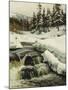 A Winter Landscape with a Mountain Torrent-Peder Mork Monsted-Mounted Giclee Print