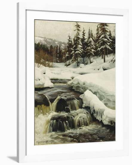 A Winter Landscape with a Mountain Torrent-Peder Mork Monsted-Framed Giclee Print