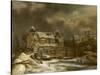 A Winter Landscape with Buildings by a Footbridge-Herri Met De Bles-Stretched Canvas