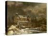 A Winter Landscape with Buildings by a Footbridge-Herri Met De Bles-Stretched Canvas