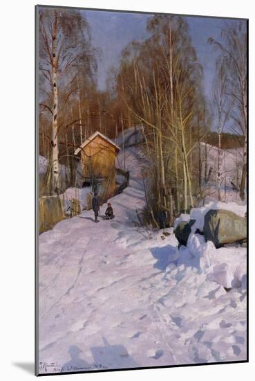 A Winter Landscape with Children Sledging-Peder Mork Monsted-Mounted Giclee Print