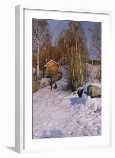 A Winter Landscape with Children Sledging-Peder Mork Monsted-Framed Giclee Print