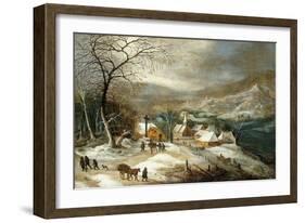 A Winter Landscape, with Figures on a Road by a Village-Joos or Josse de, The Younger Momper-Framed Giclee Print