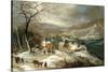 A Winter Landscape, with Figures on a Road by a Village-Joos or Josse de, The Younger Momper-Stretched Canvas