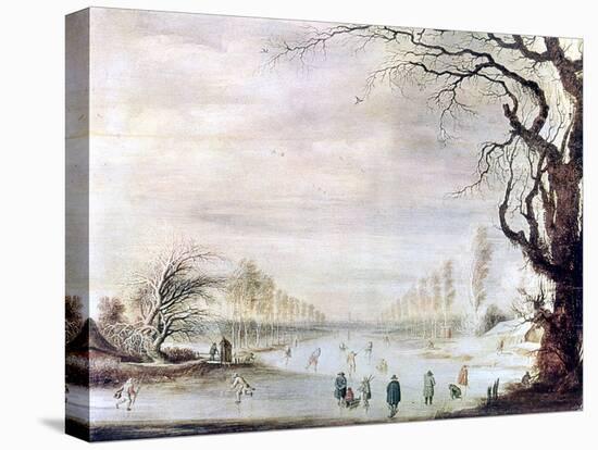 A Winter Landscape with Ice Skaters, C1606-1643-Gysbrecht Leytens-Stretched Canvas