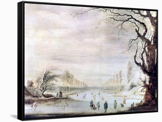 A Winter Landscape with Ice Skaters, C1606-1643-Gysbrecht Leytens-Framed Stretched Canvas