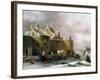 A Winter Landscape with Numerous Figures on a Frozen River Outside the Town Walls-Claes Molenaer-Framed Giclee Print