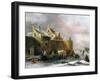 A Winter Landscape with Numerous Figures on a Frozen River Outside the Town Walls-Claes Molenaer-Framed Giclee Print