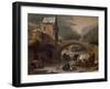A Winter Landscape with Peasants and Horses on a Frozen Canal by a Fortified Bridge-Nicolaes Pietersz. Berchem-Framed Giclee Print