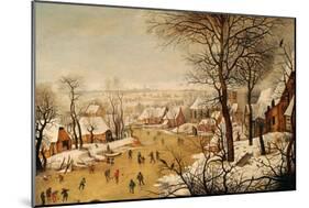 A Winter Landscape with Skaters and a Bird Trap-Pieter Bruegel the Elder-Mounted Giclee Print