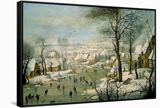 A Winter Landscape with Skaters and a Bird Trap-Pieter Brueghel the Younger-Framed Stretched Canvas