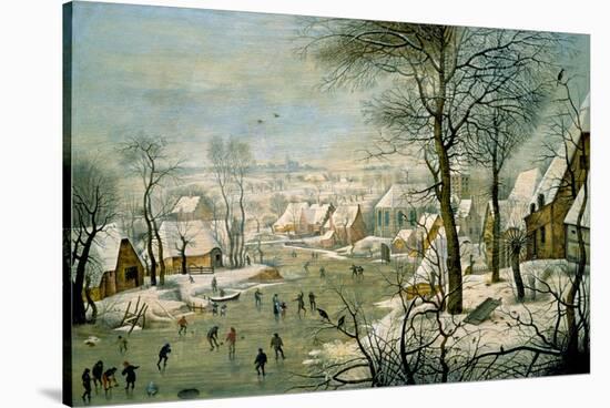 A Winter Landscape with Skaters and a Bird Trap-Pieter Brueghel the Younger-Stretched Canvas