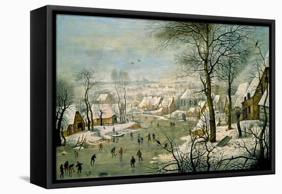 A Winter Landscape with Skaters and a Bird Trap-Pieter Brueghel the Younger-Framed Stretched Canvas