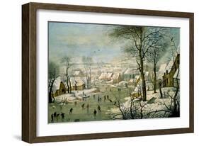 A Winter Landscape with Skaters and a Bird Trap-Pieter Brueghel the Younger-Framed Art Print