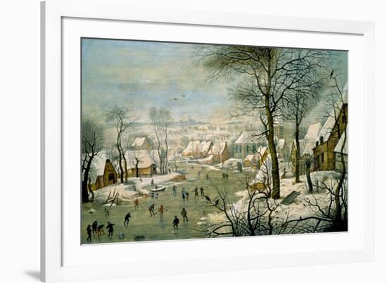 A Winter Landscape with Skaters and a Bird Trap-Pieter Brueghel the Younger-Framed Premium Giclee Print
