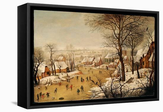 A Winter Landscape with Skaters and a Bird Trap-Pieter Brueghel the Younger-Framed Stretched Canvas