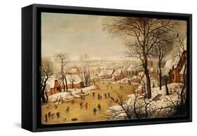 A Winter Landscape with Skaters and a Bird Trap-Pieter Brueghel the Younger-Framed Stretched Canvas