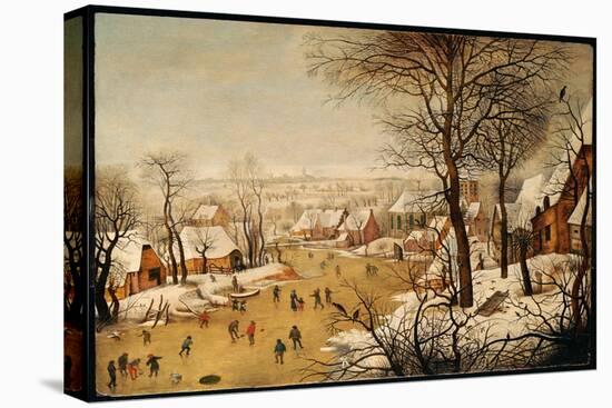 A Winter Landscape with Skaters and a Bird Trap-Pieter Brueghel the Younger-Stretched Canvas