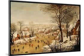 A Winter Landscape with Skaters and a Bird Trap-Pieter Brueghel the Younger-Mounted Giclee Print