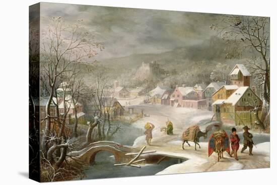 A Winter Landscape with Travellers on a Path-Denys van Alsloot-Stretched Canvas