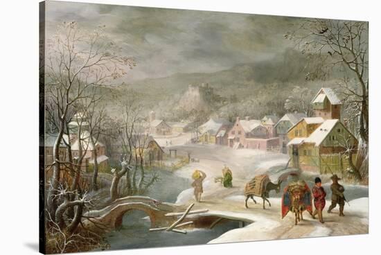 A Winter Landscape with Travellers on a Path-Denys van Alsloot-Stretched Canvas