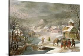 A Winter Landscape with Travellers on a Path-Denys van Alsloot-Stretched Canvas