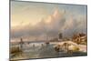 A Winter Landscape with Windmills and Skaters on a Frozen Waterway, 1840S-50S (Oil on Panel)-Charles-Henri-Joseph Leickert-Mounted Giclee Print