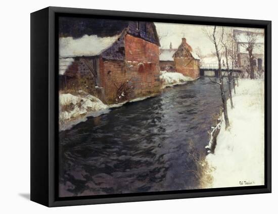 A Winter River Landscape, 1895-Fritz Thaulow-Framed Stretched Canvas