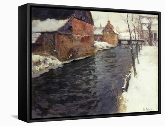 A Winter River Landscape, 1895-Fritz Thaulow-Framed Stretched Canvas